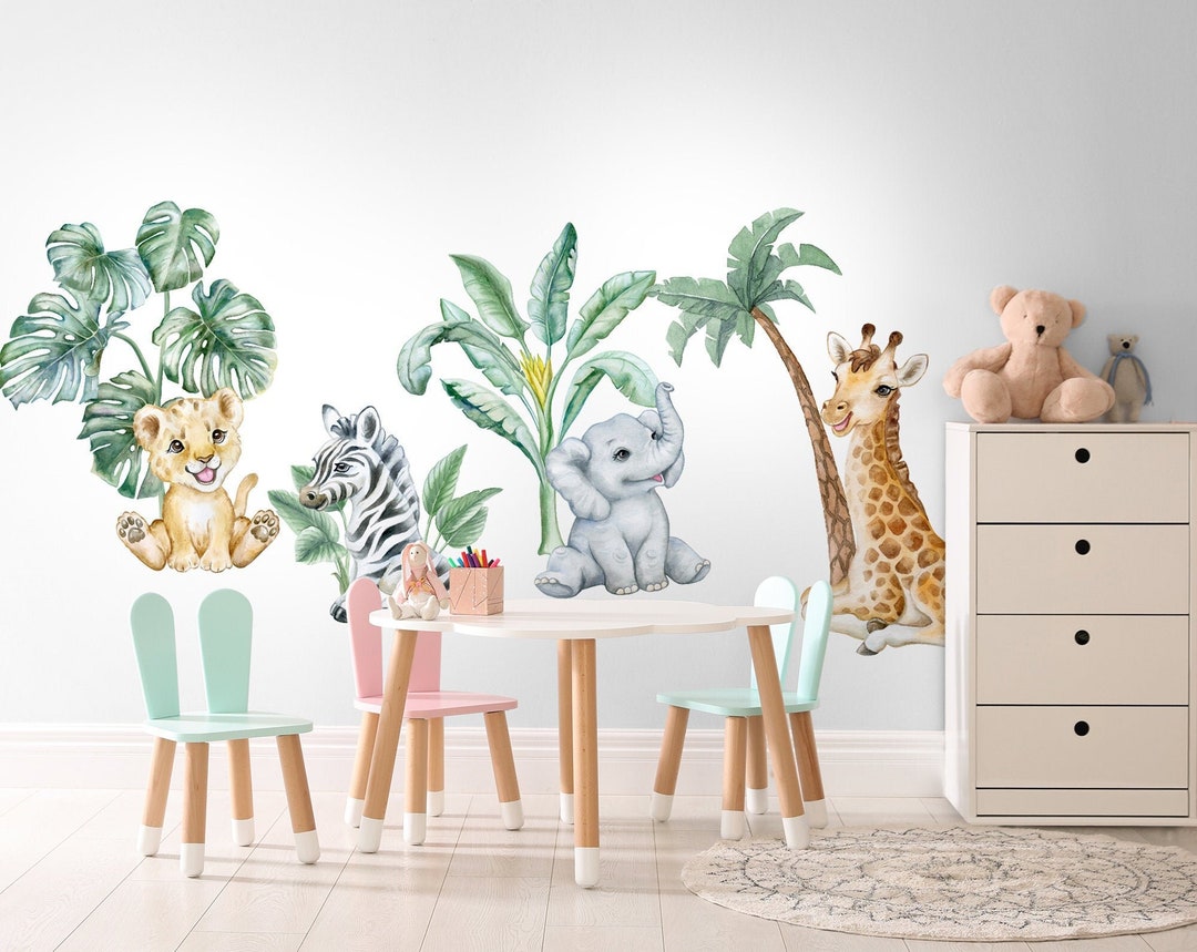 Cute Safari Animals Wall Decal for Kids, Removable Peel and Stick Wall ...