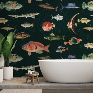 Fish Wallpaper Peel and Stick Vintage Fish Wall Mural image 7