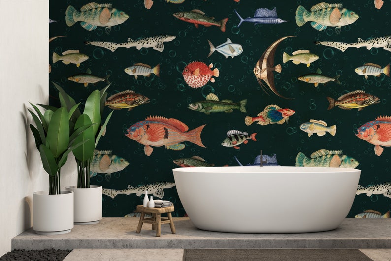 Fish Wallpaper Peel and Stick Vintage Fish Wall Mural image 7