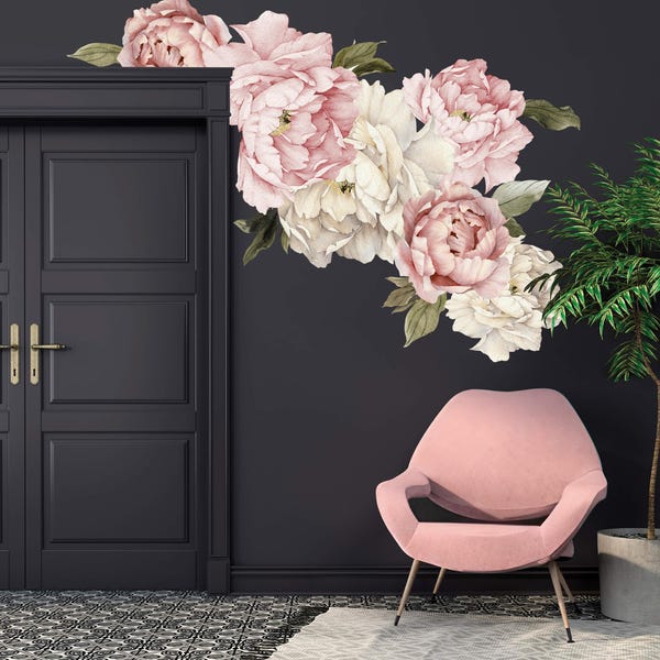 Calcomanía de pared con diseño floral para despegar y pegar / Adhesivo de pared con flores de peonía