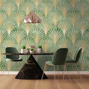 Geometric Ornament Wallpaper Peel and Stick | Art Deco Fan Shape Wall Mural