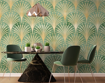 Geometric Ornament Wallpaper Peel and Stick | Art Deco Fan Shape Wall Mural