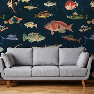 Fish Wallpaper Peel and Stick Vintage Fish Wall Mural Style 3