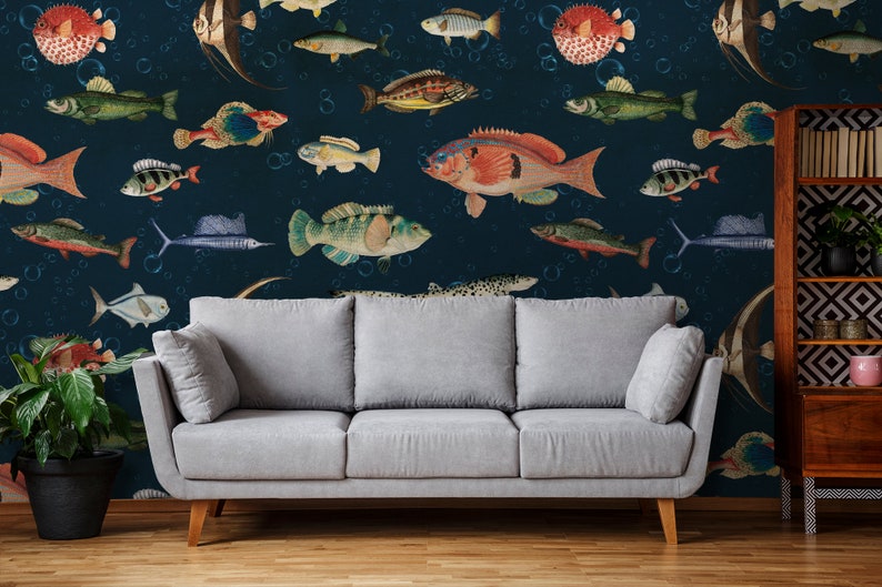 Fish Wallpaper Peel and Stick Vintage Fish Wall Mural Style 3