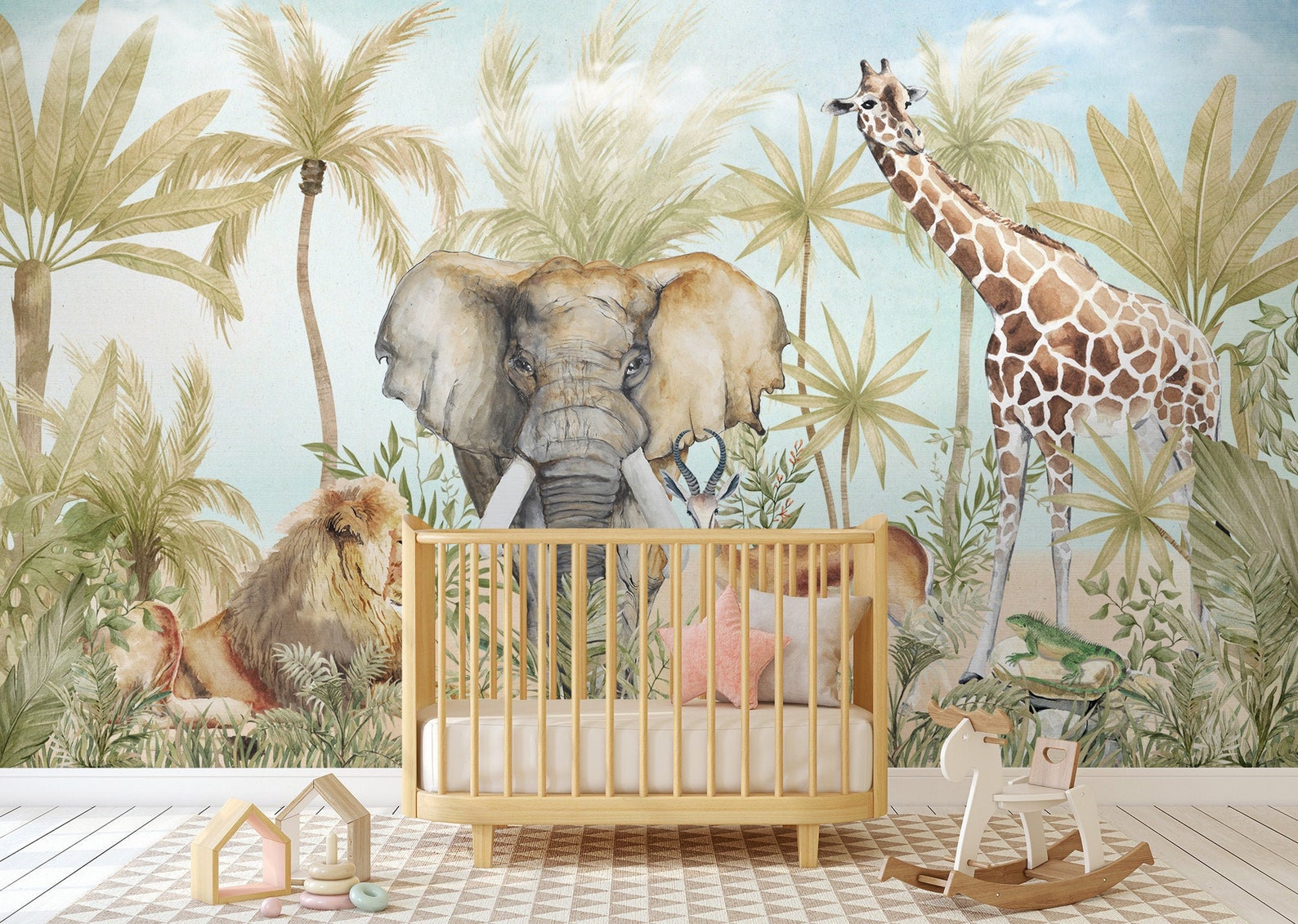 Kids Wallpaper Peel and Stick Watercolor Safari Animals Wall - Etsy
