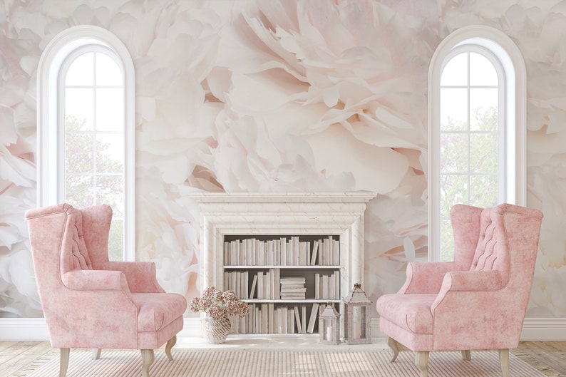 Bright Peony Wallpaper | Light Floral Art Wall Mural | Soft Peonies Bouquet Wallmural image 3