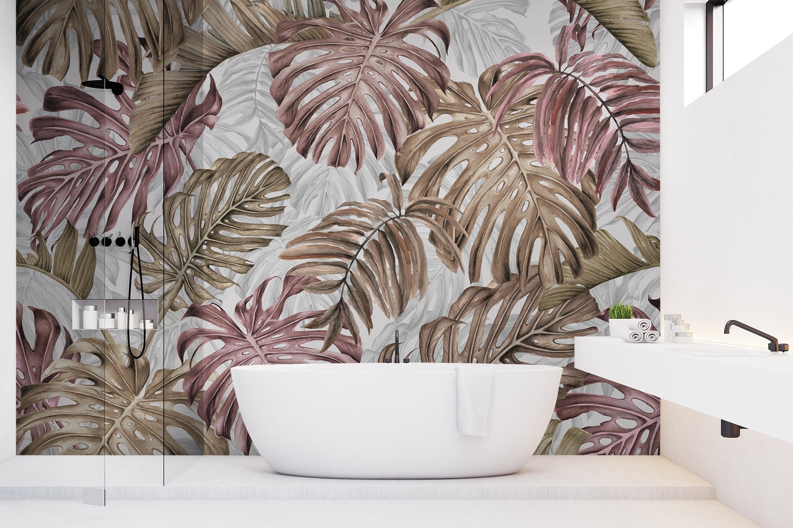 Leaf Wallpaper Peel and Stick Watercolor Tropical Leaves Wall Mural - Etsy