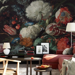 Carta da parati floreale olandese Peel and Stick Dark Peony Flowers Wall Mural