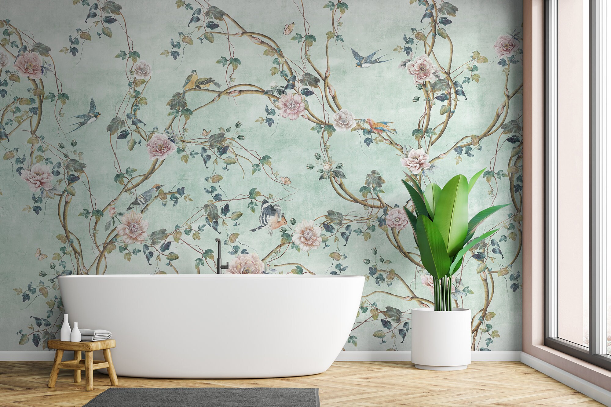 Chinoiserie Wallpaper Peel and Stick Watercolor Peony Flower - Etsy UK