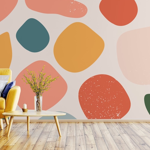 Bohemian Wallpaper Peel and Stick Boho Wall Mural Orange Etsy