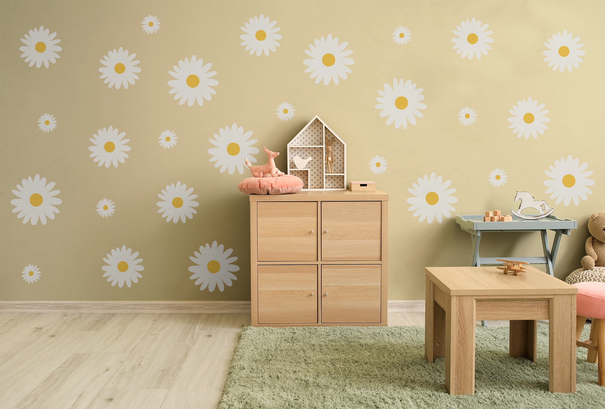 Nursery Big Daisy Wall Decal | Kids Room Floral Wall Sticker | Daisy ...