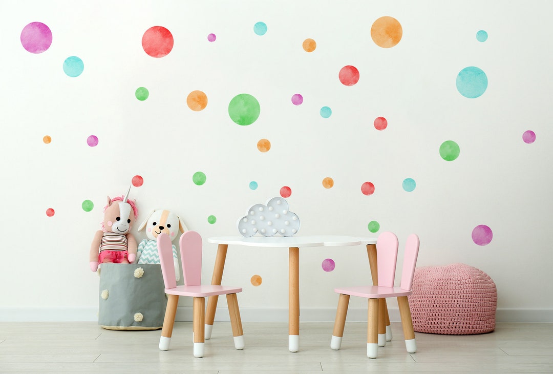 Watercolor Polka Dots Wall Decal | Colorful Shapes Wall Sticker - Etsy