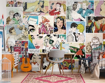Retro Pop Art Wallpaper Peel and Stick | Vintage Comics Art Wall Mural