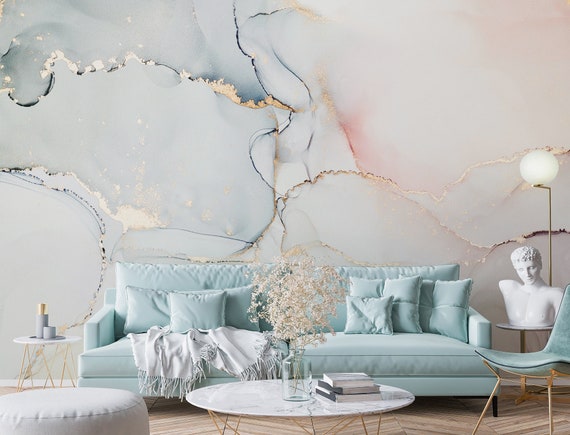 Soft Color - Stick Marble Wall Abstract Peel Mural Wallpaper Soft Kong and Wallpaper Hong Etsy Art Ink Marble
