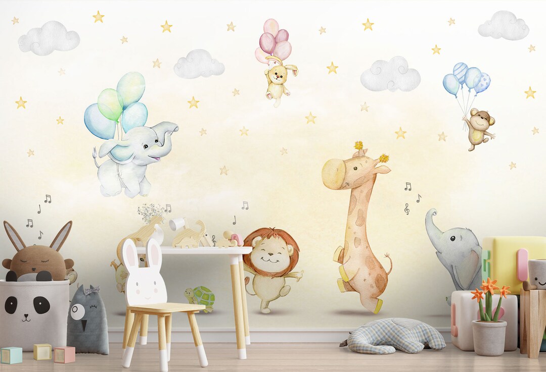 Kids Wallpaper Peel and Stick Cute Safari Animals Dancing Wall Mural - Etsy