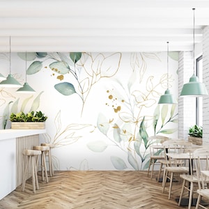 Watercolor Eucalyptus Leaf Wallpaper Peel and Stick Soft Green Leaves Wall Mural image 6