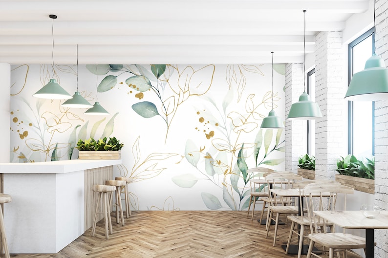 Watercolor Eucalyptus Leaf Wallpaper Peel and Stick Soft Green Leaves Wall Mural image 6