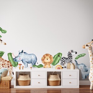 Safari Wall Decal Peel and Stick | Kids Wall Decal | Giraffe Zebra Lion ...