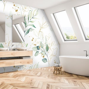 Watercolor Eucalyptus Leaf Wallpaper Peel and Stick Soft Green Leaves Wall Mural image 4