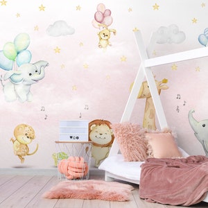 Kids Wallpaper Peel and Stick Cute Safari Animals Dancing Wall Mural - Etsy