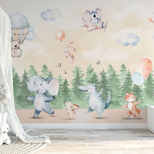 Kids Wallpaper Peel and Stick Cute Animals Dancing Wall Mural - Etsy