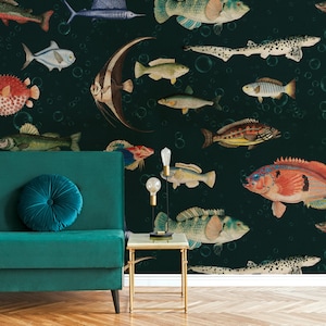 Fish Wallpaper Peel and Stick Vintage Fish Wall Mural Style 4