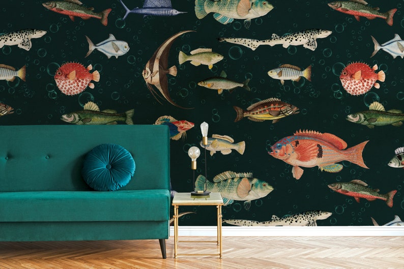 Fish Wallpaper Peel and Stick Vintage Fish Wall Mural Style 4