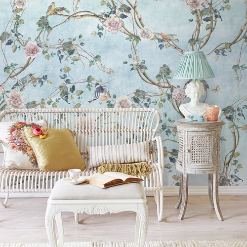 Blue Chinoiserie Wallpaper Mural Peel and Stick Wallpaper - Etsy