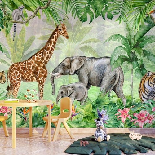 Kids Wallpaper Peel and Stick Kids Jungle Wall Mural Etsy Australia