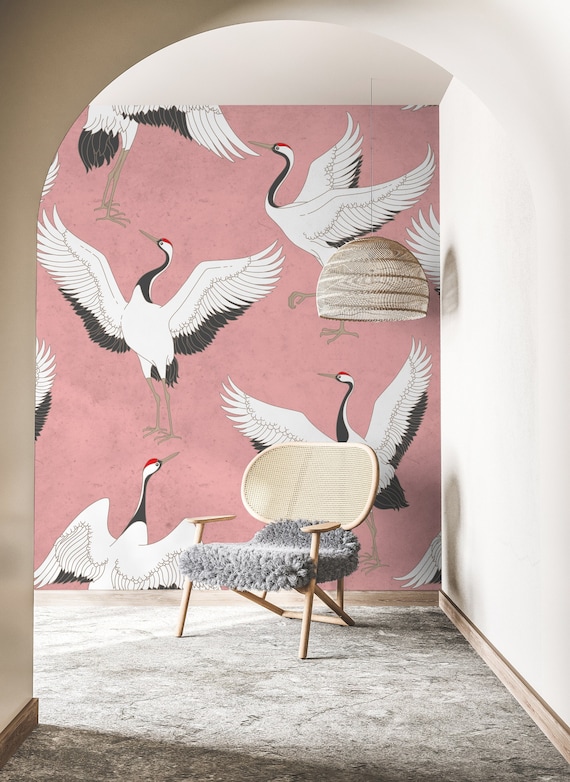Crane Birds Wallpaper Peel and Stick Chinese Bird Wall Mural - Etsy