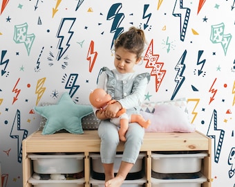 Kids Wallpaper Peel and Stick | Lightning Bolt Wall Mural