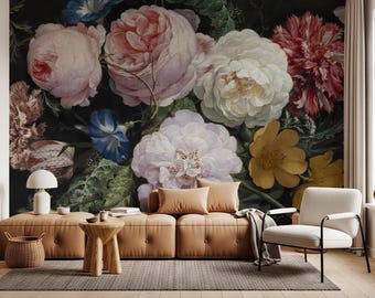 Dutch Floral Wallpaper Bouquet Flower Wall Mural Still Life Floral Peel and Stick