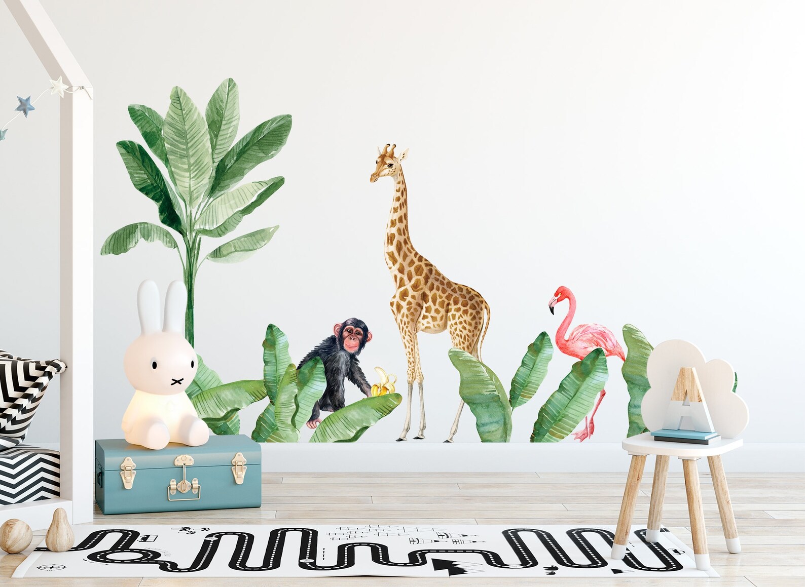 Kids Wall Decal Peel and Stick Cute Safari Animals Wall | Etsy