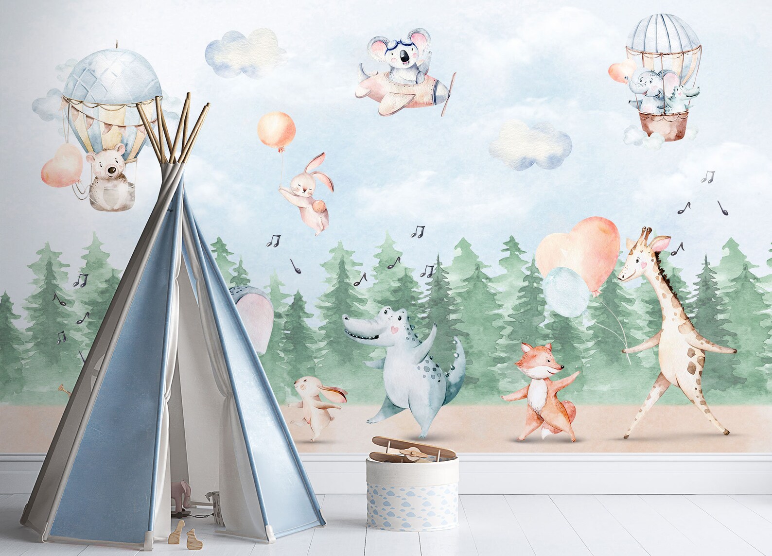 Kids Wallpaper Peel and Stick Cute Animals Dancing Wall Mural - Etsy