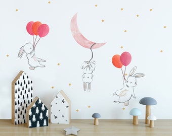 Kids Wall Decal | Cute Bunny Wall Sticker with Colorful Balloons