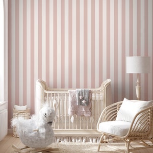 Carta da parati con linee minime per bambini / Carta da parati con strisce colorate per la cameretta dei bambini / Linee blu e rosa staccabili e attaccabili