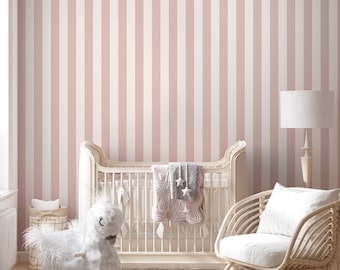 Kids Minimal Lines Wallpaper | Nursery Colorful Stripes Wallpaper | Blue Pink Lines Peel and Stick