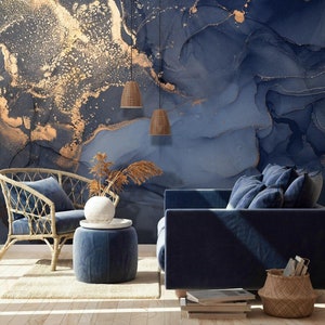 Carta da parati in marmo Peel and Stick / Murale astratto Splash Art di colore scuro