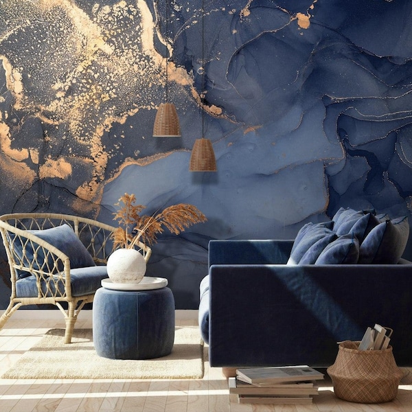 Marble Wallpaper Peel and Stick | Dark Color Abstract Splash Art Wall Mural