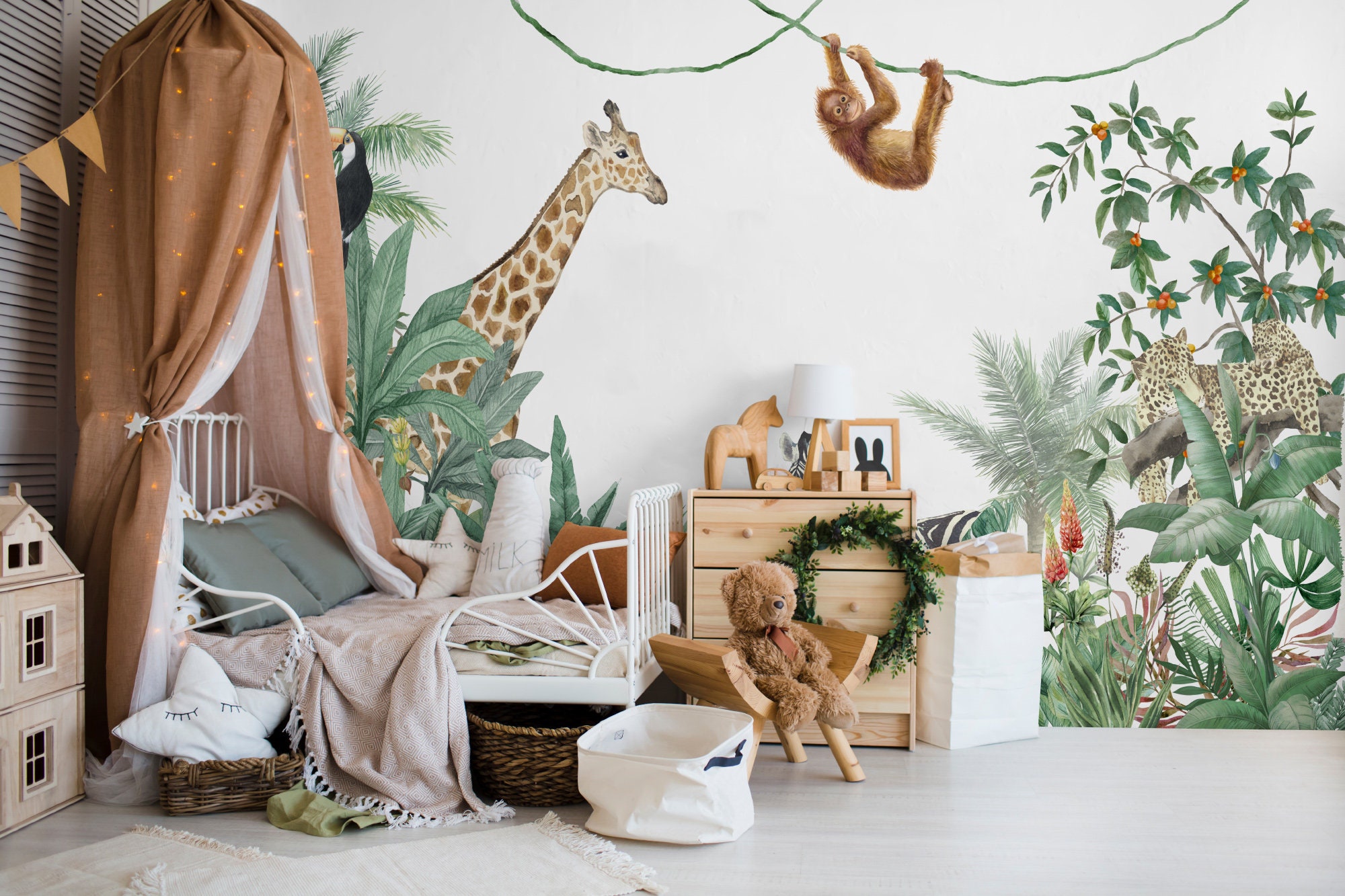 Cute Safari Animals Wallpaper Peel and Stick | Watercolor Kids Animal ...