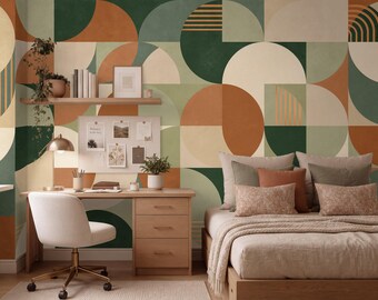 Abstract Geometric Circle Wallpaper | Modern Circles And Lines Wall Mural