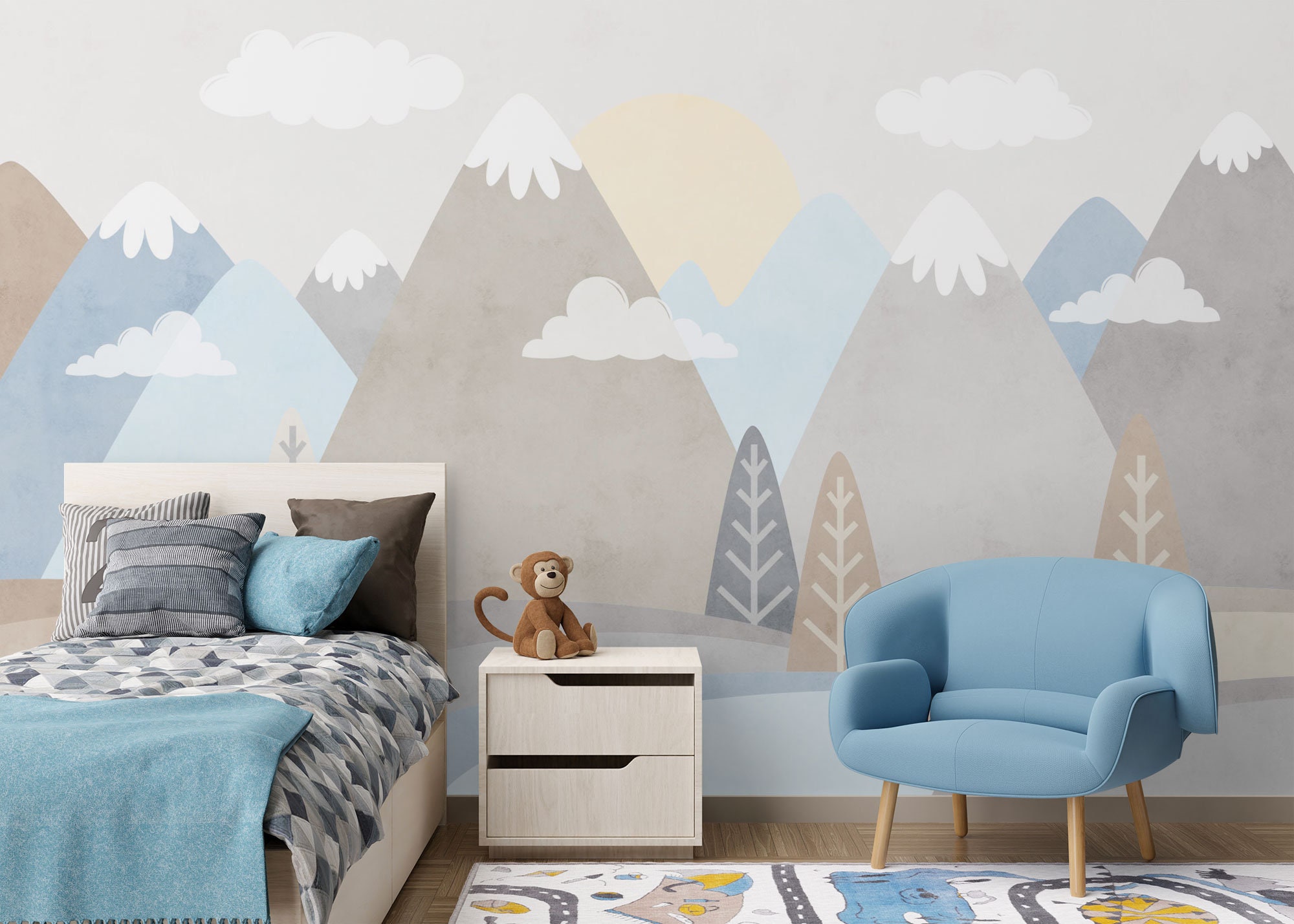 Nursery Mountain Wallpaper Peel and Stick | Kids Soft Mountain ...