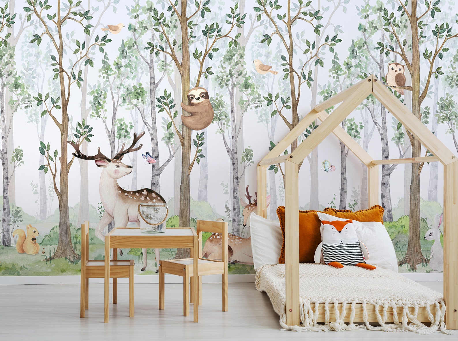 Kids Wallpaper Peel and Stick Watercolor Cute Animals in the - Etsy