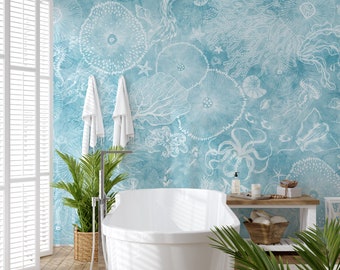 Abstract Sea Life Wallpaper Mural Coral Reef Peel and Stick Wallpaper Underwater Marine Wall Mural