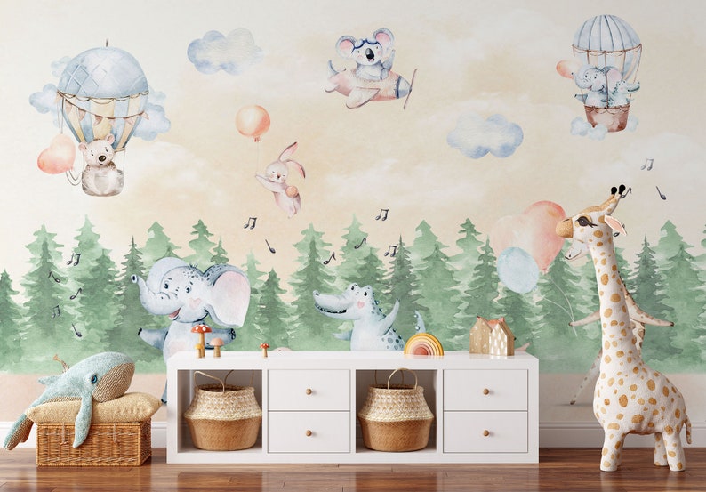 Kids Wallpaper Peel and Stick Cute Animals Dancing Wall Mural - Etsy