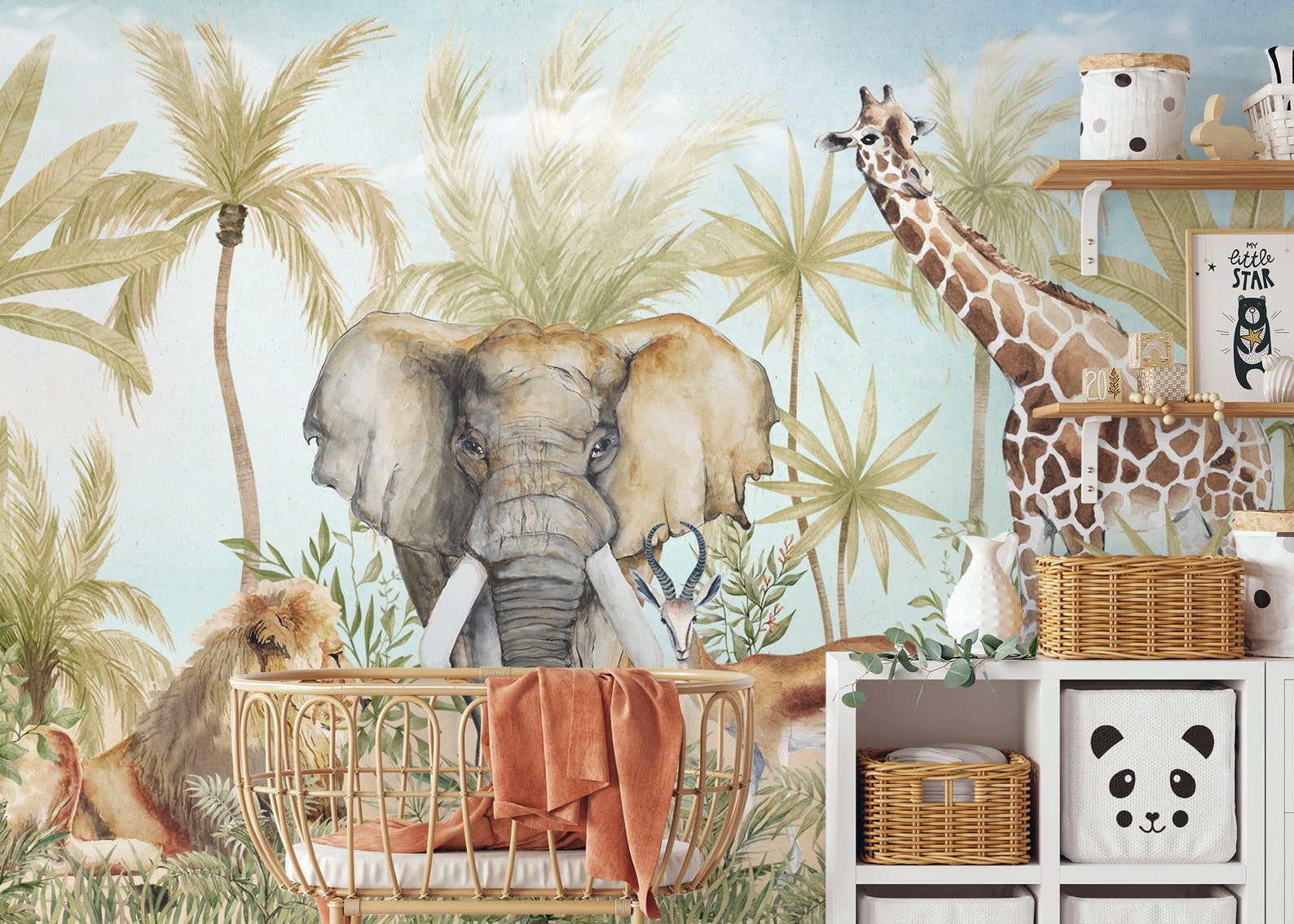 Kids Wallpaper Peel and Stick | Watercolor Safari Animals Wall Mural - Etsy