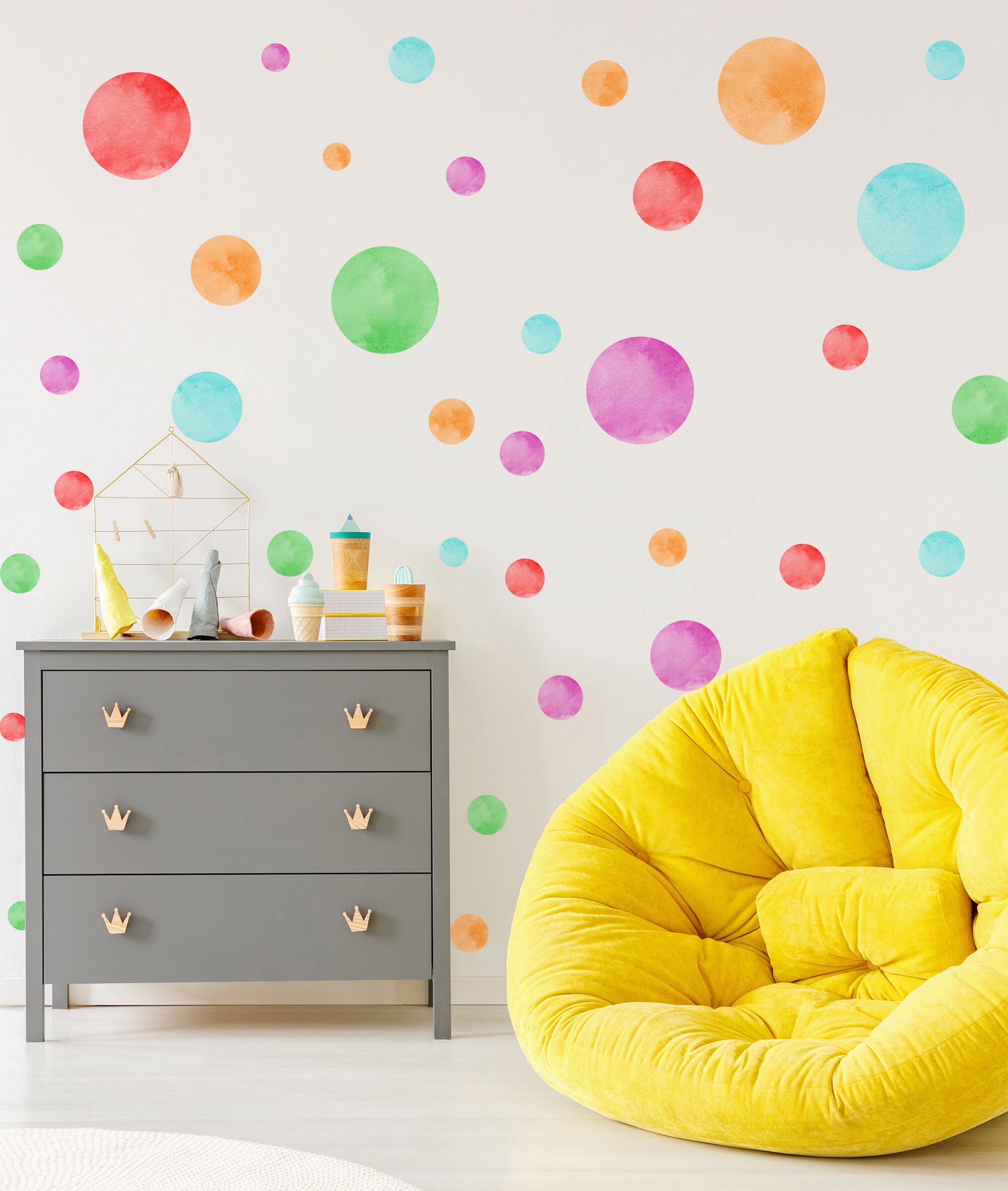 Watercolor Polka Dots Wall Decal Colorful Shapes Wall Etsy