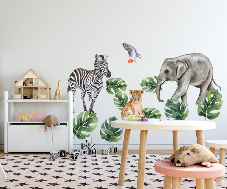 Kids Wall Decal Peel and Stick Cute Safari Animals Wall | Etsy