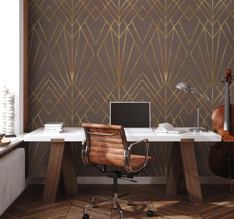 Geometric Wallpaper Peel and Stick Gold Faux Wall Mural Etsy