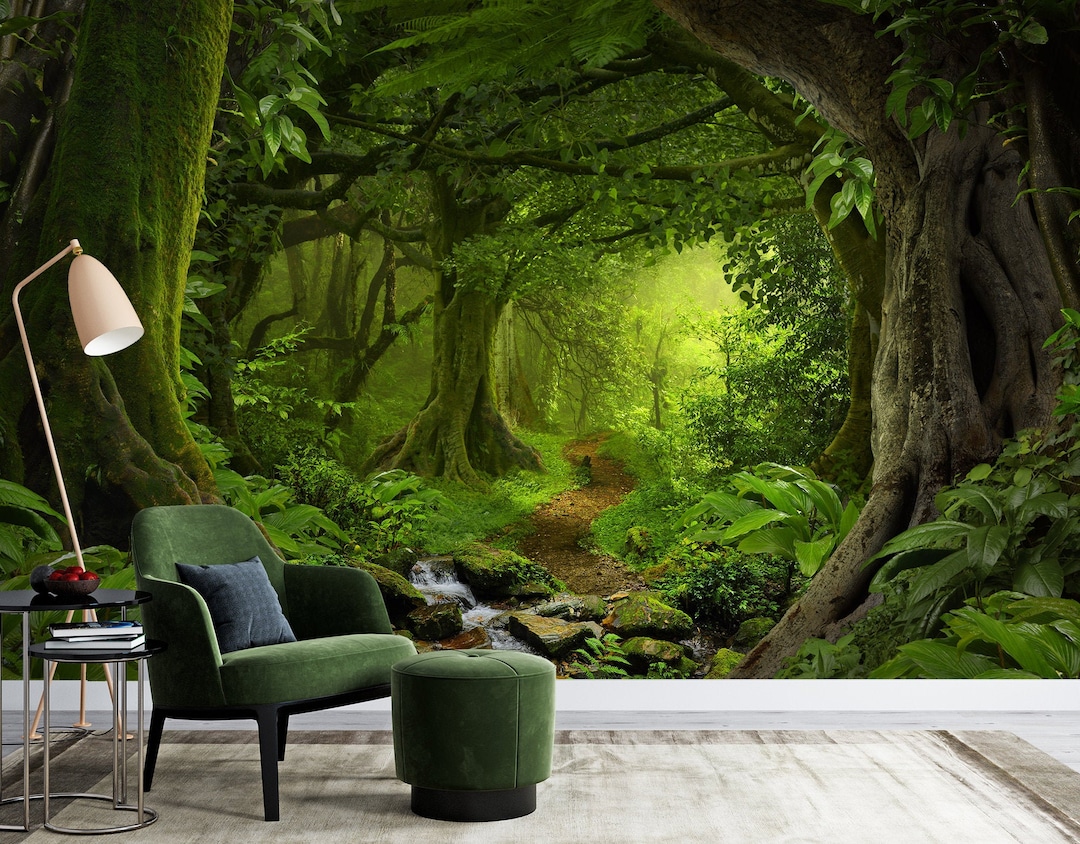 Enchanted Forest Wallpaper for Kids, Peel and Stick Jungle Wall Mural ...